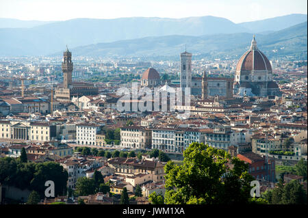 Palazzo Vecchio, Badia Fiorentina, Bargello, Basilika San Lorenzo, Battistero di San Giovanni, Kathedrale von Santa Maria Del Fiore mit Cupola del Bru Stockfoto