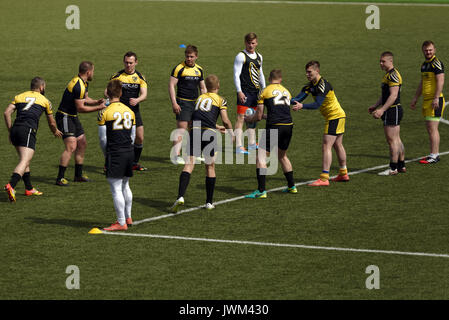 St. Petersburg, Russland - 25. Mai 2017: Offenes Training von Rugby sevens Mannschaft Narvskaya Zastava während der Eröffnung der Rugby Sevens Club Europa Champion Stockfoto