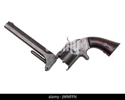 Ein antiker Revolver isoliert auf weißem Stockfoto