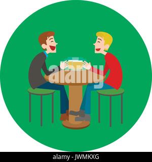 Zwei glückliche Männer trinken Bier in der Bar treffen, Spaß haben Stock Vektor