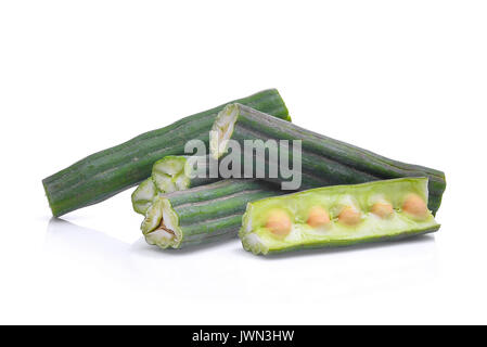 Pod von moringa (drumstick Tree) auf weißem Hintergrund Stockfoto