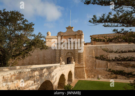 Mdina city Gates. Alte Festung. Malta. Sommertag. Stockfoto