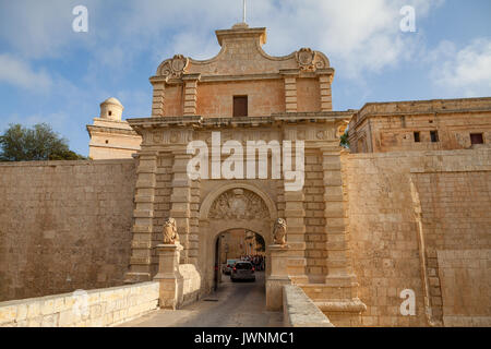 Mdina city Gates. Alte Festung. Malta. Sommertag. Stockfoto