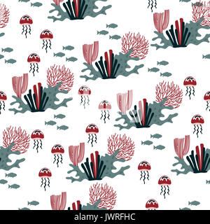 Vector pattern mit Korallen, Quallen und Fische. Stockfoto