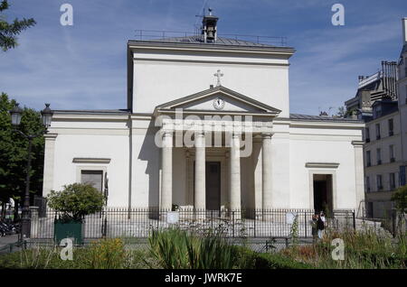 Kirche von Sainte Marie des Batignolles, einem einfachen eleganten neoklassizistischen Gebäude Stockfoto