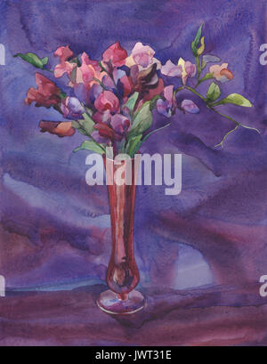 Ein Bouquet von Sweet pea Blumen Aquarell Stockfoto