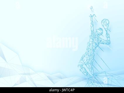 Low Polygon, das tennis player Drahtgitter Gitter auf weichem blauem Hintergrund Stock Vektor