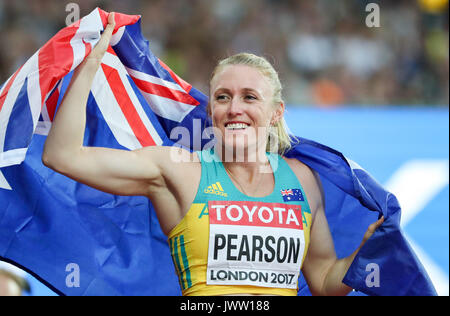 London, Großbritannien. 12 Aug, 2017. Sally Pearson, Australien, Sieger des 100 der Frauen m Hürden Finale am Tag neun der IAAF London 2017 Weltmeisterschaften am London Stadion. Credit: Paul Davey/Alamy leben Nachrichten Stockfoto