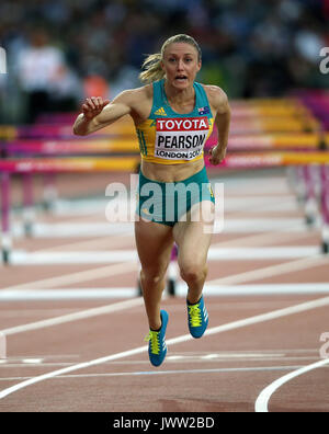 Sally Pearson gewinnt 100 m Hürden 100 m Hürden Finale Leichtathletik WM 2017 London Stam, London, England, 12. August 2017 Credit: Allstar Bildarchiv/Alamy leben Nachrichten Stockfoto