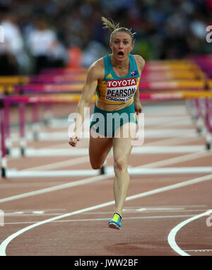 Sally Pearson gewinnt 100 m Hürden 100 m Hürden Finale Leichtathletik WM 2017 London Stam, London, England, 12. August 2017 Credit: Allstar Bildarchiv/Alamy leben Nachrichten Stockfoto