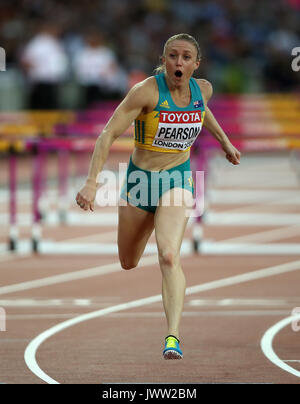 Sally Pearson gewinnt 100 m Hürden 100 m Hürden Finale Leichtathletik WM 2017 London Stam, London, England, 12. August 2017 Credit: Allstar Bildarchiv/Alamy leben Nachrichten Stockfoto