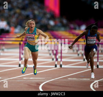 Sally Pearson gewinnt 100 m Hürden 100 m Hürden Finale Leichtathletik WM 2017 London Stam, London, England, 12. August 2017 Credit: Allstar Bildarchiv/Alamy leben Nachrichten Stockfoto