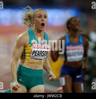 Sally Pearson gewinnt 100 m Hürden 100 m Hürden Finale Leichtathletik WM 2017 London Stam, London, England, 12. August 2017 Credit: Allstar Bildarchiv/Alamy leben Nachrichten Stockfoto