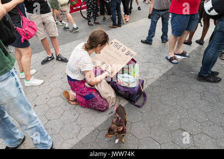 New York, Vereinigte Staaten. 13 Aug, 2017. New York, NY, USA - 13. August 2017: Wenige hundert sozialistischen Demonstranten Demonstration gegen nationalistische Protest in Charlottesville, Virginia vor Präsident Trump besuchen Sie am Union Square Credit: Lev radin/Alamy leben Nachrichten Stockfoto