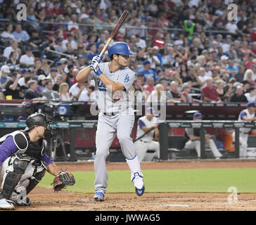 Phoenix, Arizona, USA. 10 Aug, 2017. Yu Darvish (Schwindler) MLB: Yu Darvish der Los Angeles Dodgers at bat während der Major League Baseball Spiel gegen die Arizona Diamondbacks Chase Feld in Phoenix, Arizona, Usa. Quelle: LBA/Alamy leben Nachrichten Stockfoto