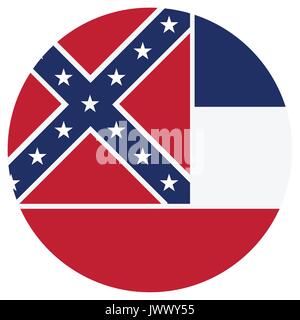 Runde Mississippi State Flag vektor Symbol auf weißem Hintergrund. USA Mississippi State Flag-Taste Stock Vektor