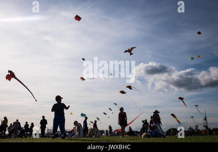 Die Leute an der Portsmouth International Kite Festival 2017, darüber, was das 26. Jubiläum war für das Festival am Southsea Common Stockfoto