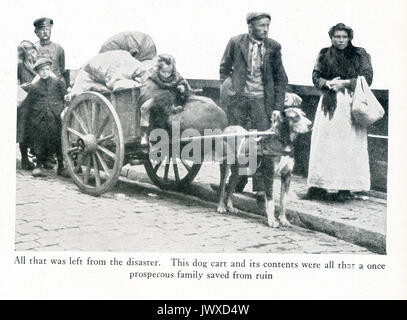 Die Bildunterschrift für dieses Foto aus den frühen Tagen des Ersten Weltkrieges liest: Alle, die von der Katastrophe gelassen wurde. Dieser Hund Warenkorb und ihre Inhalte waren alle, dass ein einst wohlhabenden Familie vor dem Ruin gerettet. Die Lage ist nicht erwähnt, aber es ist auf dem Kontinent - irgendwo von der französisch-deutschen Grenze. Stockfoto