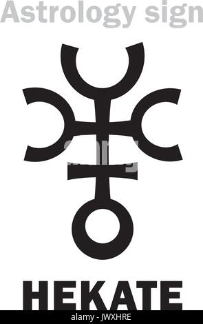 Astrologie Alphabet: HEKATE (Trivia), Asteroid Nr. 100. Hieroglyphen Zeichen Zeichen (Symbol). Stock Vektor