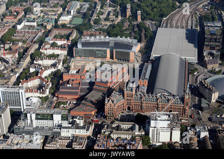 Luftaufnahme der British Library, St Pancras & Francis Crick Gebäude, London, UK Stockfoto