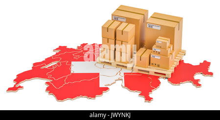 Versand und Lieferung aus der Schweiz isoliert auf weißem Hintergrund Stockfoto