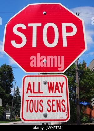 Four Way stop-Schild, Ottawa, Ontario, Kanada. Stockfoto