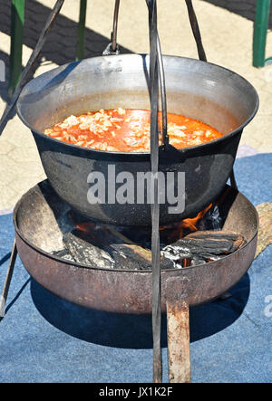 Gulasch im freien Kochen Stockfoto