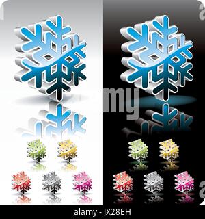 Glänzend 3d-Schneeflocke set-Taste. Stock Vektor