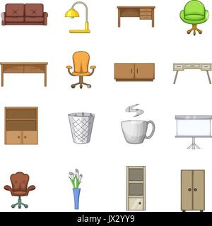 Büro Möbel interior Symbole, Cartoon Stil Stock Vektor
