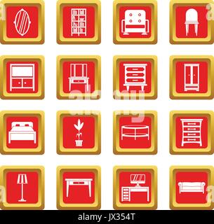 Möbel Icons Set Rot Stock Vektor