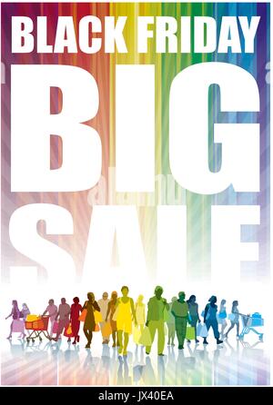 Bunte Menschenmenge mit Tüten in einem Shop. Stock Vektor