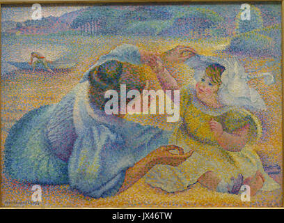 Bloße jouant avec Son enfant, von Henri Edmond Cross, 1897 1898, Öl auf Leinwand Matsuoka Museum für Kunst Tokyo, Japan DSC 07417 Stockfoto