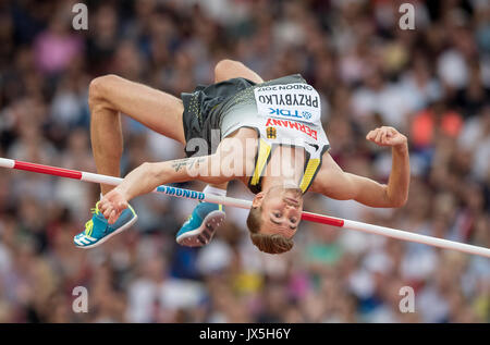 London, Grossbritannien. 13 Aug, 2017. Mateusz PRZYBYLKO, Deutschland, 5.Platz, Aktion, Finale Hochsprung der Maenner, am 13.08.2017 Wirtschaft Championships 2017 in London/Grossbritannien, vom 04.08. - 13.08.2017. | Verwendung weltweit Quelle: dpa/Alamy leben Nachrichten Stockfoto