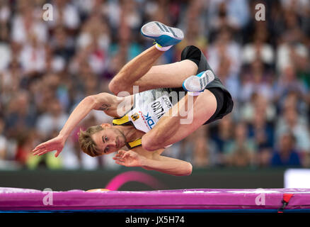 London, Grossbritannien. 13 Aug, 2017. Mateusz PRZYBYLKO, Deutschland, Aktion, Fehlerversuch, Finale Hochsprung der Maenner, am 13.08.2017 Wirtschaft Championships 2017 in London/Grossbritannien, vom 04.08. - 13.08.2017. | Verwendung weltweit Quelle: dpa/Alamy leben Nachrichten Stockfoto