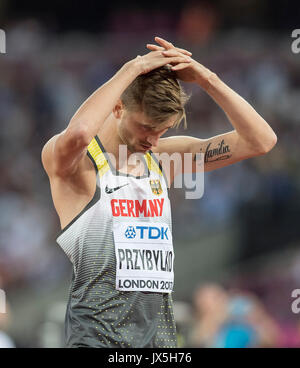 London, Grossbritannien. 13 Aug, 2017. Mateusz PRZYBYLKO, Deutschland, enttaeuscht. Finale Hochsprung der Maenner, am 13.08.2017 Wirtschaft Championships 2017 in London/Grossbritannien, vom 04.08. - 13.08.2017. | Verwendung weltweit Quelle: dpa/Alamy leben Nachrichten Stockfoto