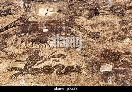 Römische Reich cisiarii Therme - Details der Mosaik in Frigidarium - archäologischen Ausgrabungen von Ostia Antica - Rom - Italien Stockfoto