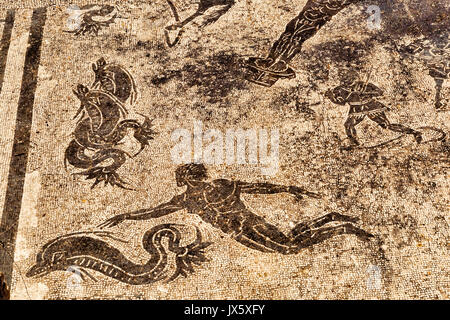 Römische Reich cisiarii Therme - Details der Mosaik in Frigidarium - archäologischen Ausgrabungen von Ostia Antica - Rom - Italien Stockfoto