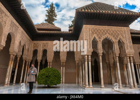 Der Pavillon Eingang in die Sala de los Reyes (Halle der Könige), Patio de los Leones, Palacios Nazaríes, La Alhambra, Granada, Spanien MODEL RELEASED Stockfoto