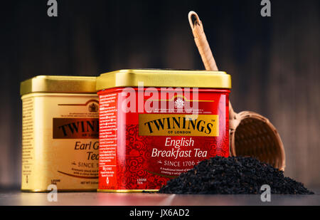POZNAN, Polen - 7. JULI 2017: Twinings ist ein Vertreiber von Tee, in Andover, Hampshire. Die Marke ist durch Associated British Foods gehört. Stockfoto