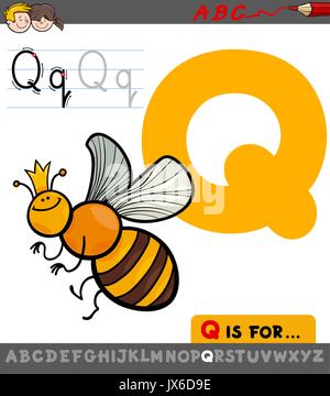 Pädagogische Cartoon Illustration der Buchstabe Q von Alphabet mit Königin-Biene Insekt Charakter für Kinder Stock Vektor