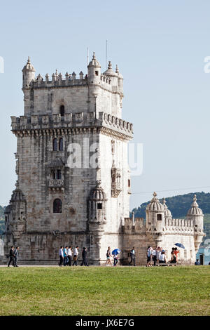 Belem Turm, Lissabon, Portugal. Erbaut zwischen 1514-1520 dieses Symbol der Portugiesischen Maritime Entdeckungen heute zum UNESCO Welterbe. Stockfoto