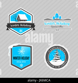 Sammlung von Vintage Winterurlaub tag Label mit Schnee Haus pine Element für Weihnachten und Winter Promotion Vector Illustration Stockfoto