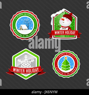 Sammlung von Vintage Winterurlaub tag Label mit Schnee Haus pine Element für Weihnachten und Winter Promotion Vector Illustration Stockfoto