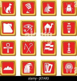 Ägypten reisen Reihen Icons Set Rot Stock Vektor