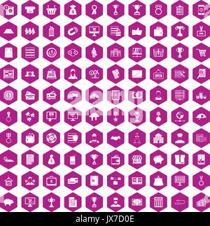 100 Business Icons hexagon Violett Stock Vektor