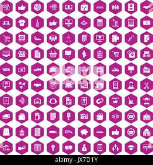 100 Business Icons hexagon Violett Stock Vektor