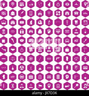 100 business day icons Hexagon violett Stock Vektor