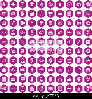 100 Business Strategie icons Hexagon violett Stock Vektor