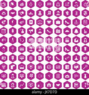 100 Business woman Symbole hexagon Violett Stock Vektor