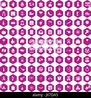 100 Kalender Symbole hexagon Violett Stock Vektor